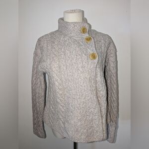 Aran Woollen Mills Louisburgh Cable Knit Wool Cardigan Oatmeal Size M